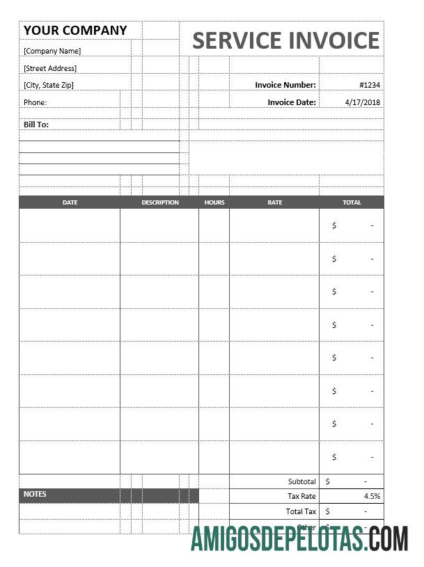 em branco Exemplo de modelo de fatura de serviço